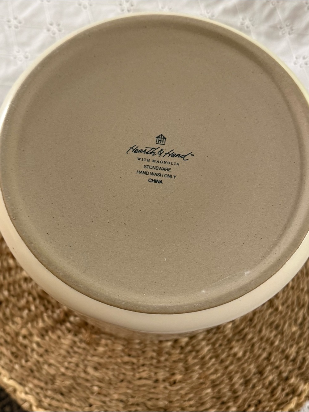 Magnolia Cream Stoneware Cookie Jar with Wood Lid - Picture 3 of 5